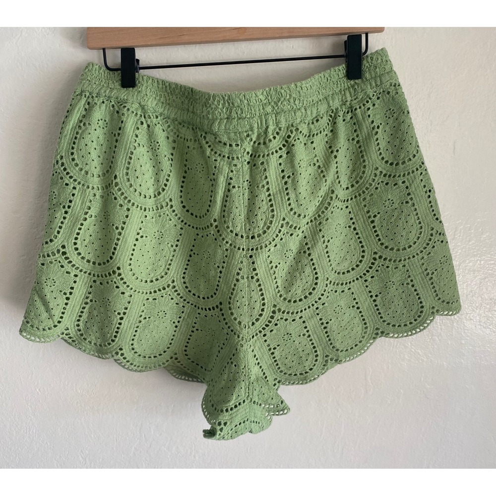 Farm Rio Pineapple Eyelet Shorts Green Drawstring Pockets Scalloped Hem L EUC - Picture 7 of 14